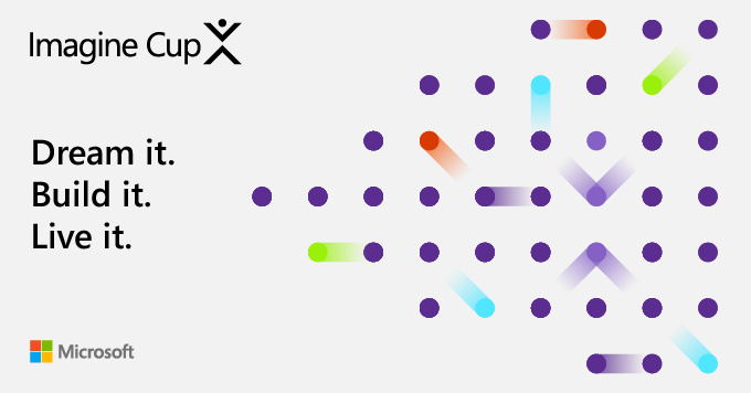 Imagine Cup logo on a white background with a colored dot pattern
